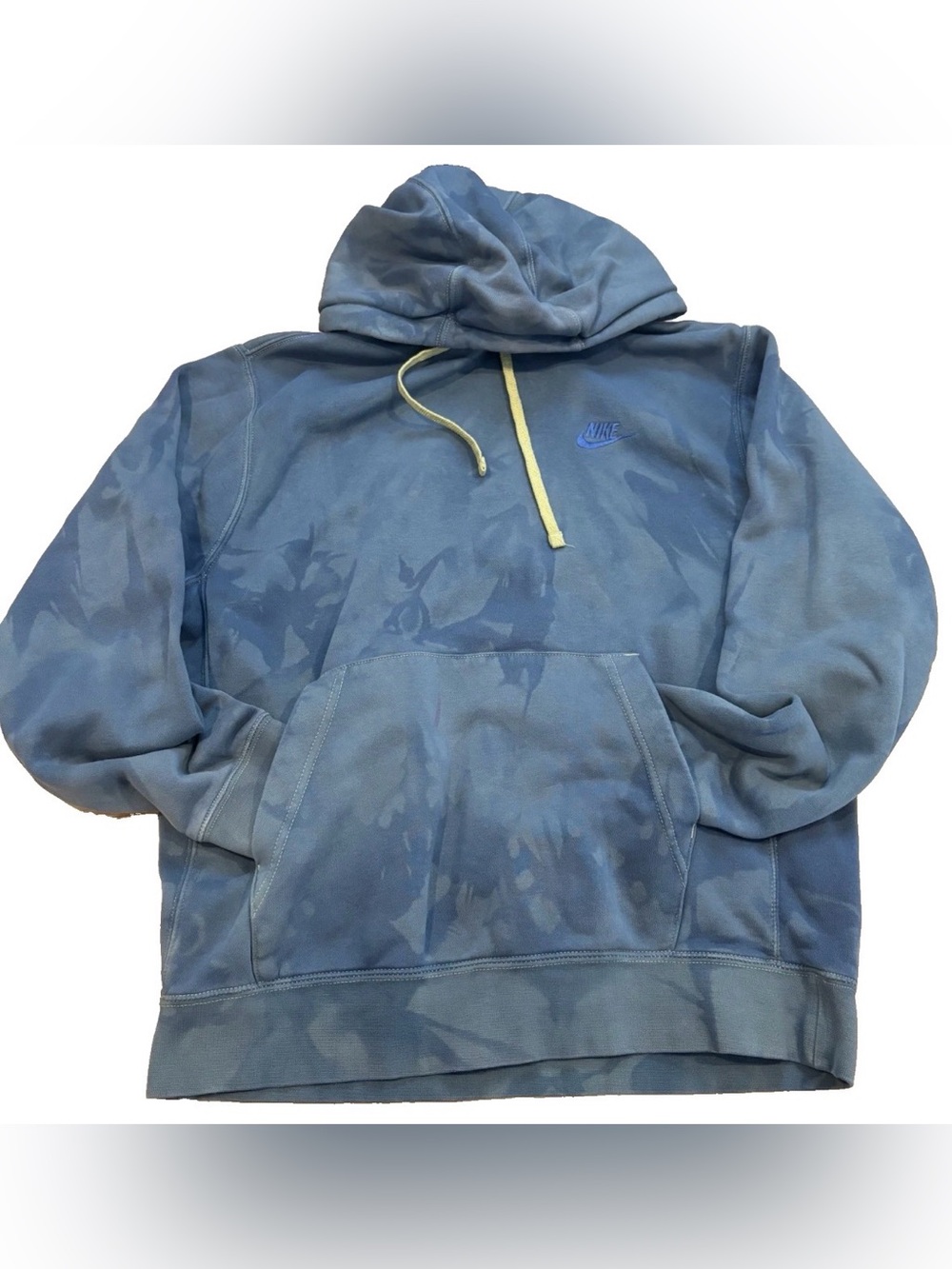 Nike Tie Dye Hoodie Size Medium Blue Swoosh Yellow Sweater Pullover Y2K 90s